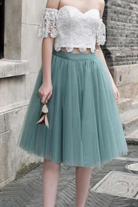 A-line Off-the- Shoulder Knee Length Tulle Short Prom Dress Homecoming Dresses ,off Shoulder Homecoming Dresses